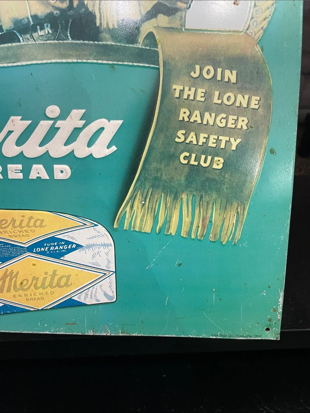 1991 Vintage Style Lone Ranger & Tonto Merita Bread Advert. Metal 12 1/2x19